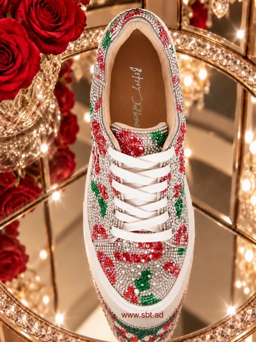 NEW Betsey Johnson Candy Canes Sneakers Swarovski Crystal Rhinestones Christmas